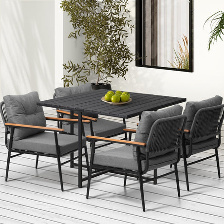 Empire Black 5pc Modern Table and Chair Outdoor Set | Designer Cushioned Chairs and Table Patio Furniture Set