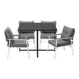 Empire White 5pc Modern Table and Chair Outdoor Set | Designer Cushioned Chairs and Table Patio Furniture Set