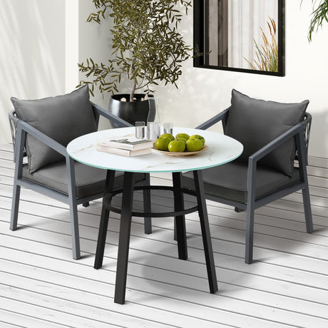 Playa Orsini 3 or 5pc Marble Style Table and Chair Outdoor Set | Soft Cushioned Chairs and Table Patio Furniture Set in Three Models