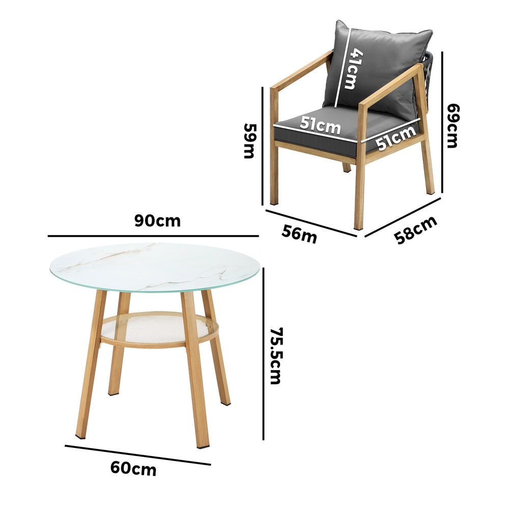 Playa Bonita 3 or 5pc Marble Style Table and Chair Outdoor Set | Soft Cushioned Chairs and Table Patio Furniture Set in Three Models