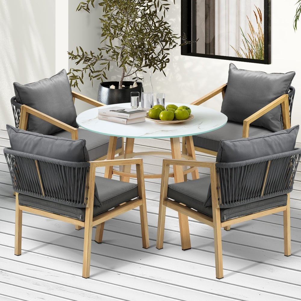 Playa Bonita 3 or 5pc Marble Style Table and Chair Outdoor Set | Soft Cushioned Chairs and Table Patio Furniture Set in Three Models