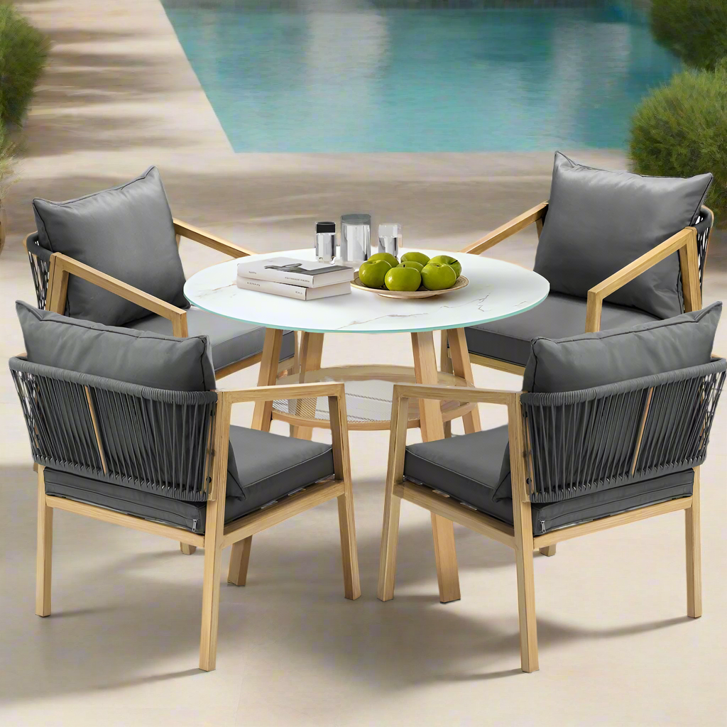 Playa Bonita 3 or 5pc Marble Style Table and Chair Outdoor Set | Soft Cushioned Chairs and Table Patio Furniture Set in Three Models