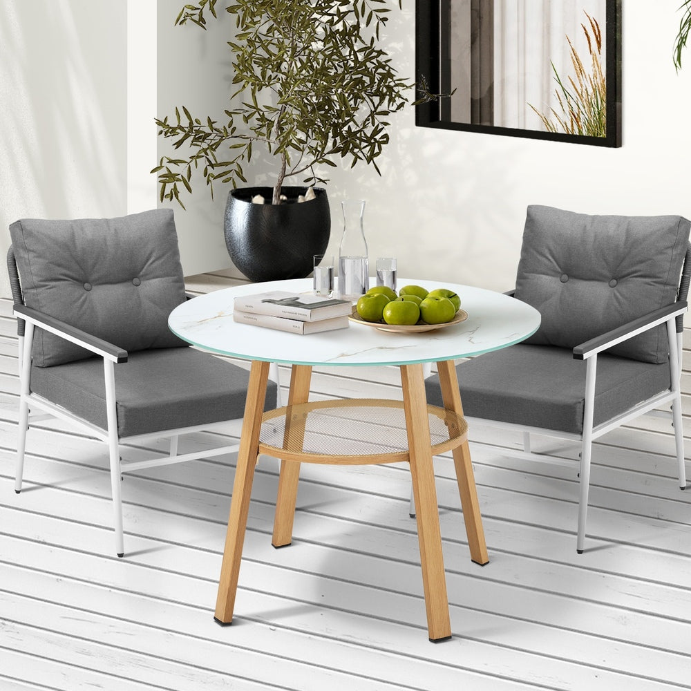 Playa Bonita 3 or 5pc Marble Style Table and Chair Outdoor Set | Soft Cushioned Chairs and Table Patio Furniture Set in Three Models