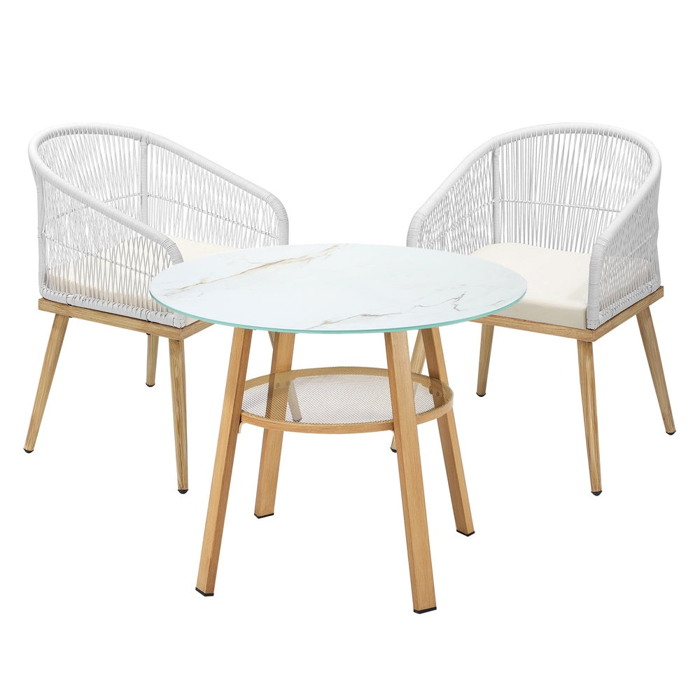 Playa Bonita 3 or 5pc Marble Style Table and Chair Outdoor Set | Soft Cushioned Chairs and Table Patio Furniture Set in Three Models