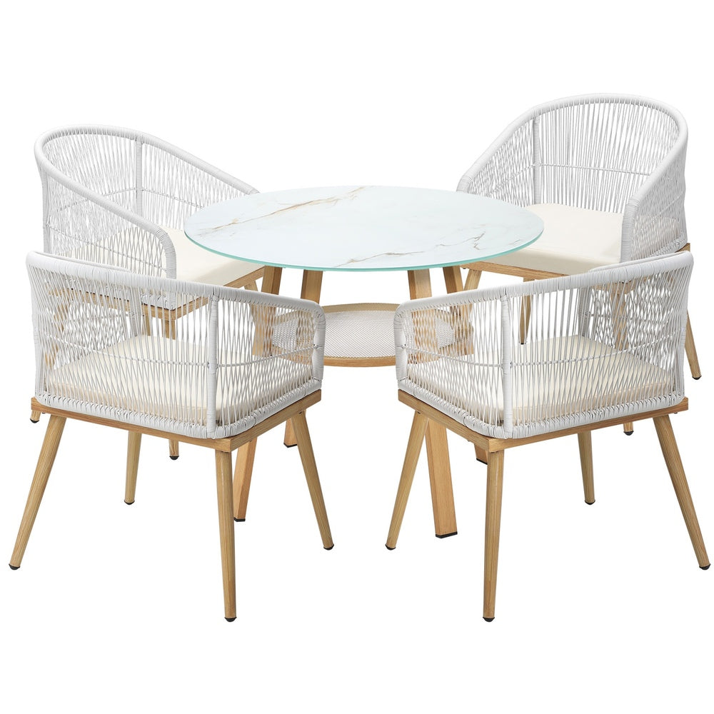 Playa Bonita 3 or 5pc Marble Style Table and Chair Outdoor Set | Soft Cushioned Chairs and Table Patio Furniture Set in Three Models