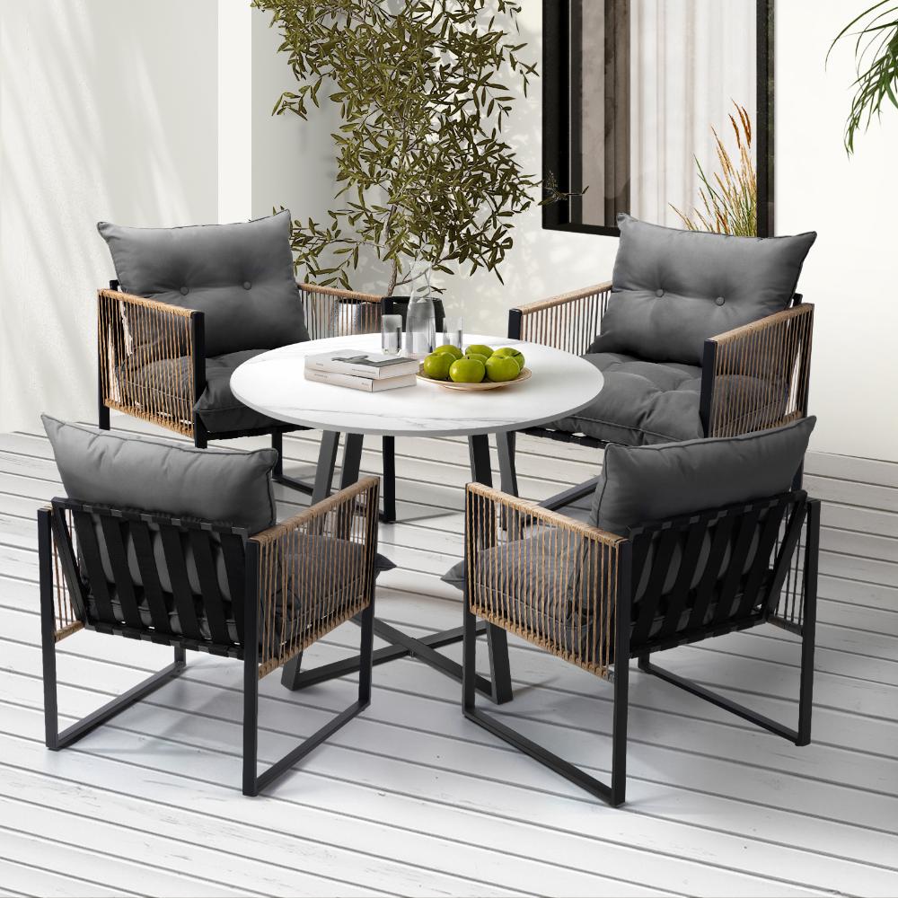 Premium 3 or 5pc Nuvo Table and Chair Outdoor Set | Soft Cushioned Chairs and Table Patio Furniture Set in Four Models