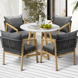 Designer 5pc Marble Stone Style Table and Chair Outdoor Set | Soft Cushioned Chairs and Table Patio Furniture Set in Four Models