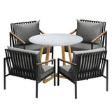 Designer 5pc Marble Stone Style Table and Chair Outdoor Set | Soft Cushioned Chairs and Table Patio Furniture Set in Four Models