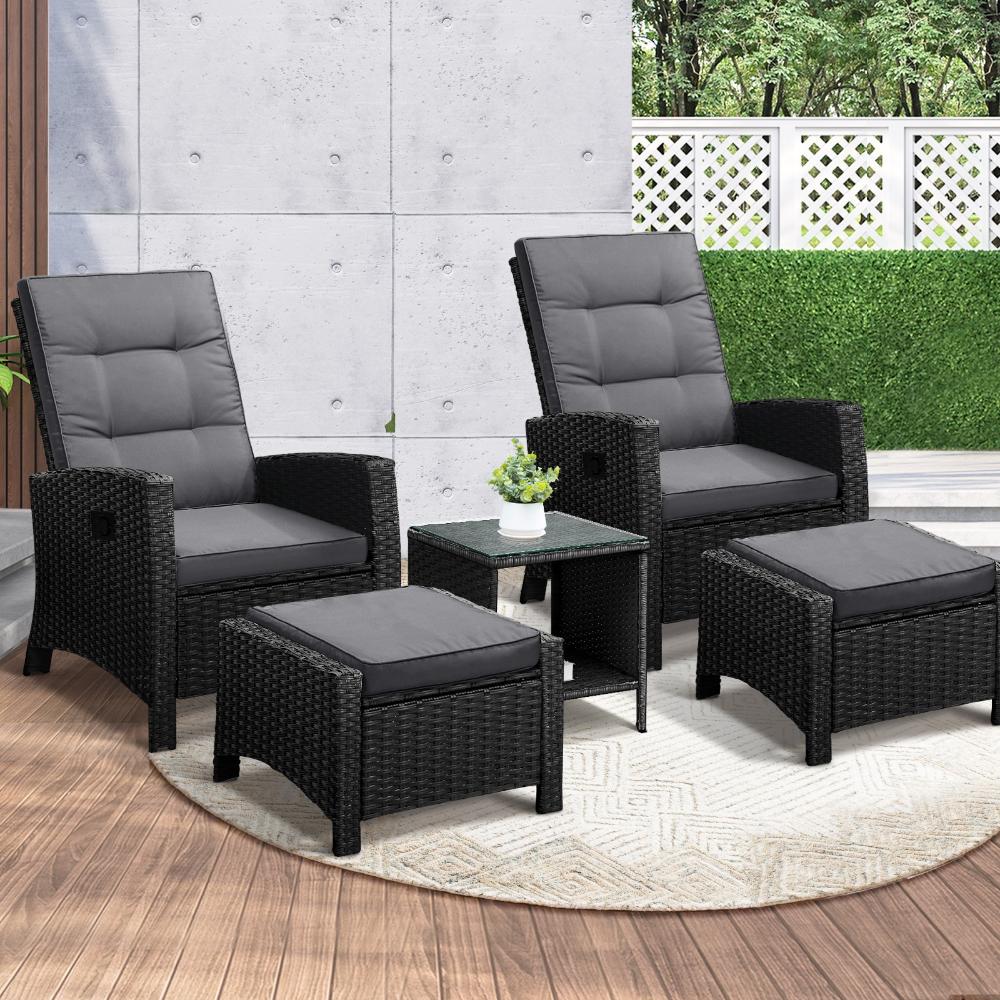 Amalfi Lux Rattan Wicker Outdoor Lounger Set | High Quality Weather Resistant Garden Patio Furniture Set | Adjustable Cushioned Lounger Sets | 2 Finishes