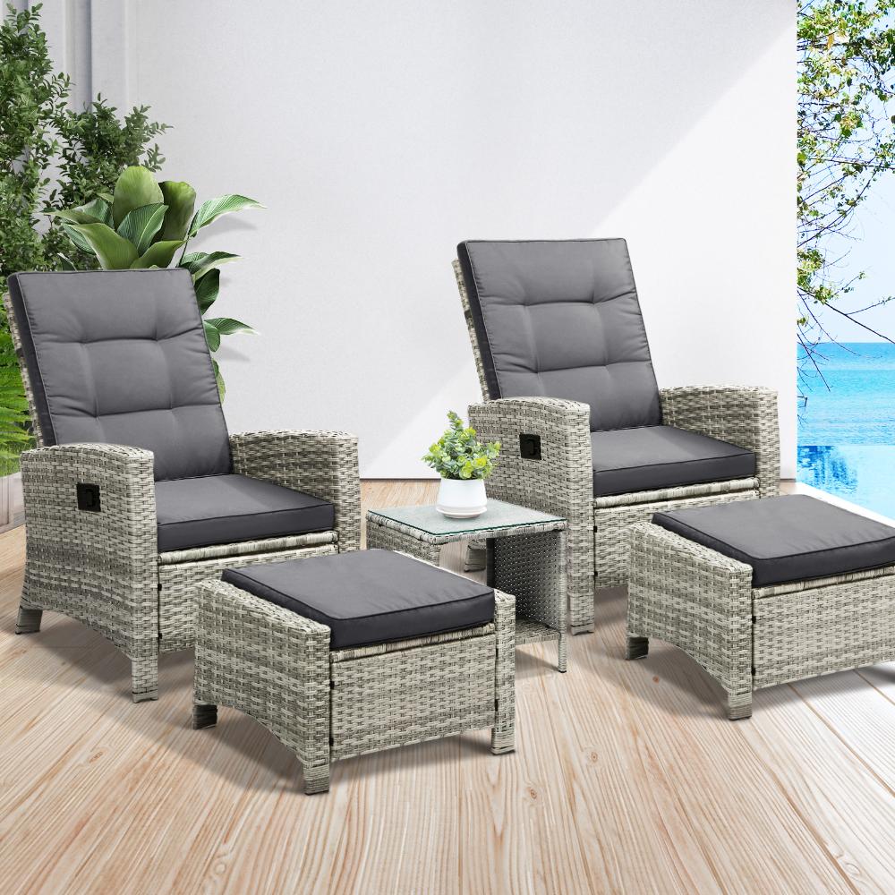 Amalfi Lux Rattan Wicker Outdoor Lounger Set | High Quality Weather Resistant Garden Patio Furniture Set | Adjustable Cushioned Lounger Sets | 2 Finishes