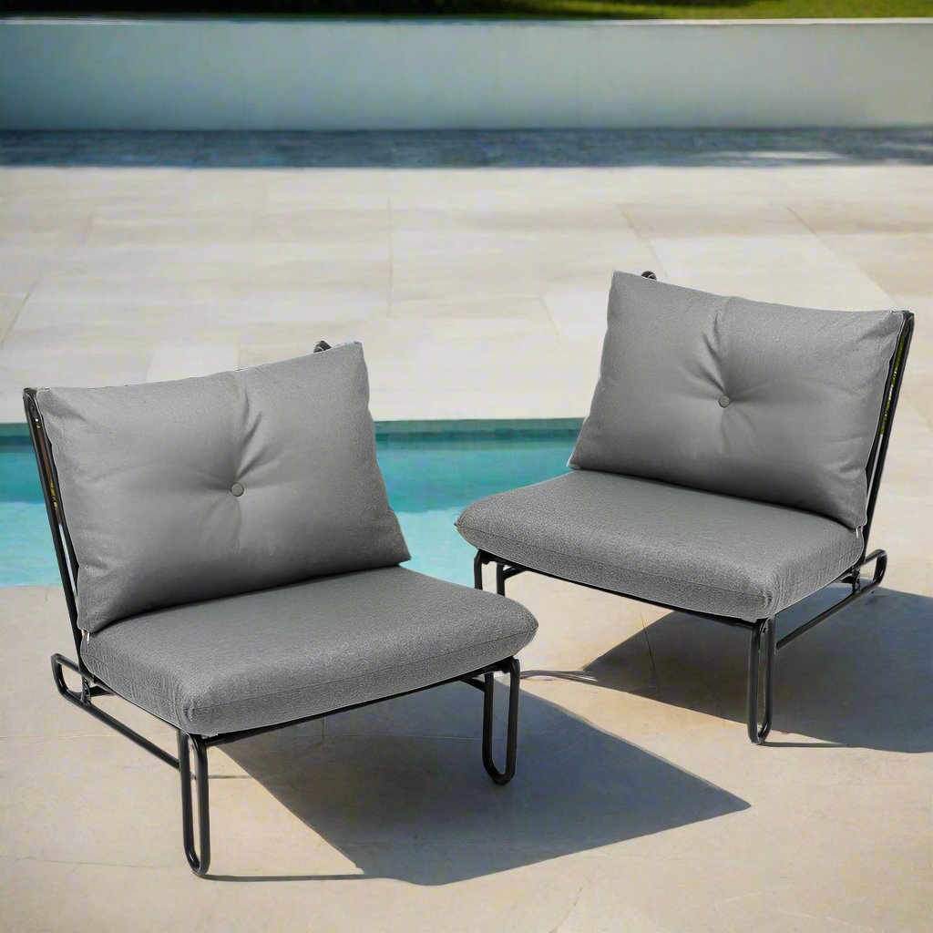 Set of Two Amalfi Plush Cushioned Weatherproof Outdoor Lounge Chairs | Super Comfy Outdoor Sofa Chairs