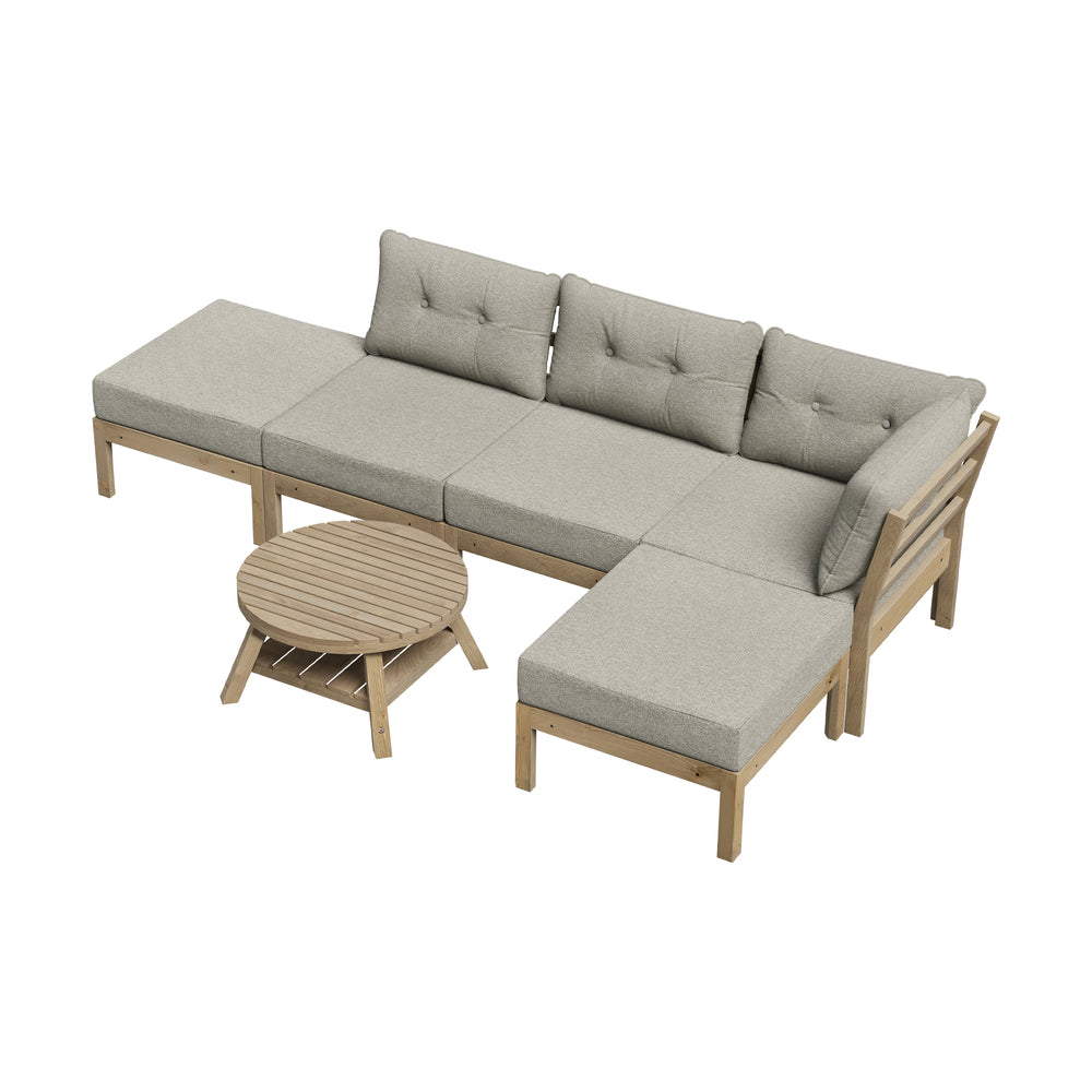 Playa Orsini Wooden Outdoor Lounge Set with Table | Modern Beige Cushion Outdoor Lounge Set | 4-6 Seater