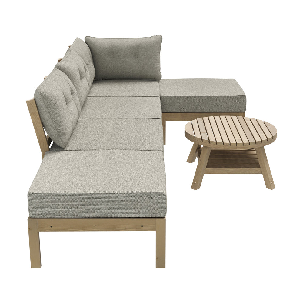 Playa Orsini Wooden Outdoor Lounge Set with Table | Modern Beige Cushion Outdoor Lounge Set | 4-6 Seater