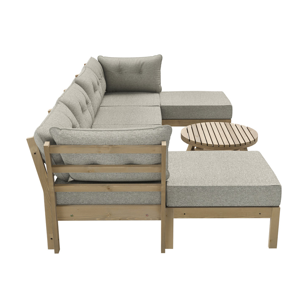 Playa Orsini Wooden Outdoor Lounge Set with Table | Modern Beige Cushion Outdoor Lounge Set | 4-6 Seater