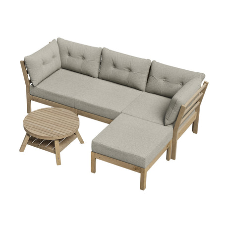 Playa Orsini Wooden Outdoor Lounge Set with Table | Modern Beige Cushion Outdoor Lounge Set | 4-6 Seater