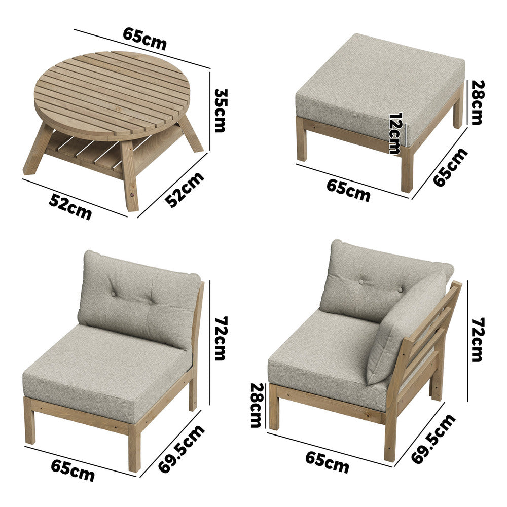 Playa Orsini Wooden Outdoor Lounge Set with Table | Modern Beige Cushion Outdoor Lounge Set | 4-6 Seater