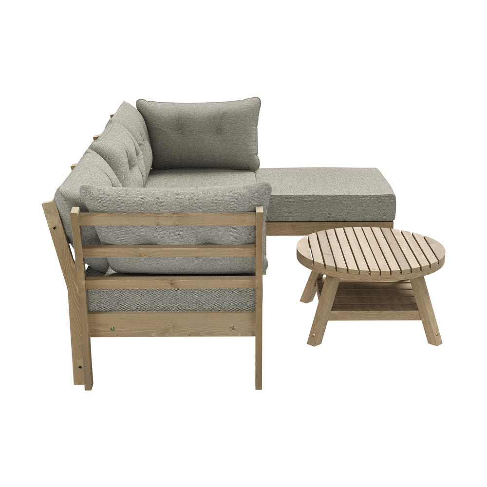 Playa Orsini Wooden Outdoor Lounge Set with Table | Modern Beige Cushion Outdoor Lounge Set | 4-6 Seater