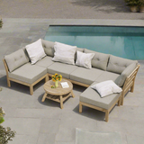 Playa Orsini Wooden Outdoor Lounge Set with Table | Modern Beige Cushion Outdoor Lounge Set | 4-6 Seater