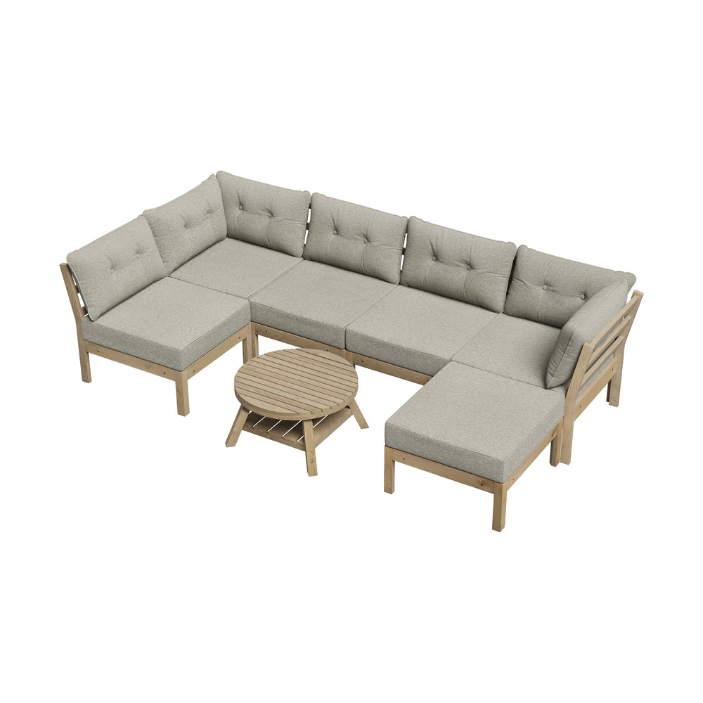 Playa Orsini Wooden Outdoor Lounge Set with Table | Modern Beige Cushion Outdoor Lounge Set | 4-6 Seater