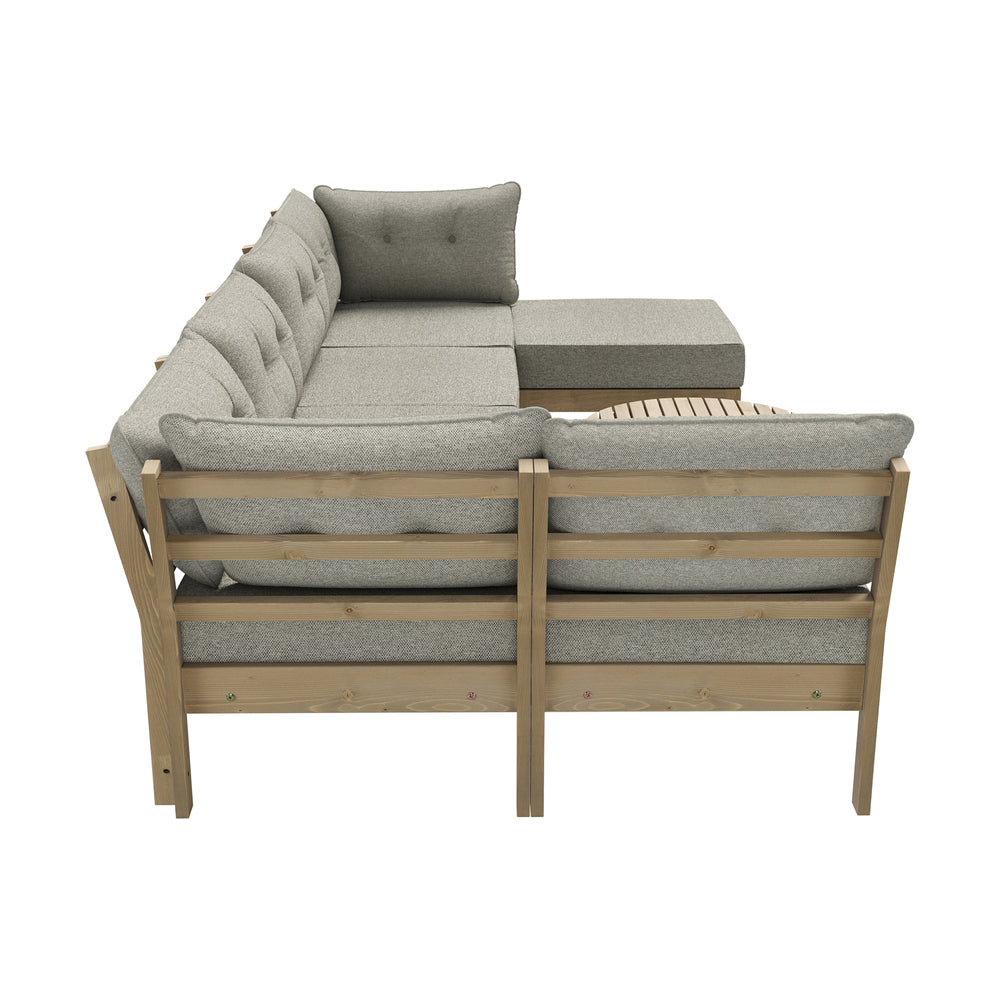 Playa Orsini Wooden Outdoor Lounge Set with Table | Modern Beige Cushion Outdoor Lounge Set | 4-6 Seater