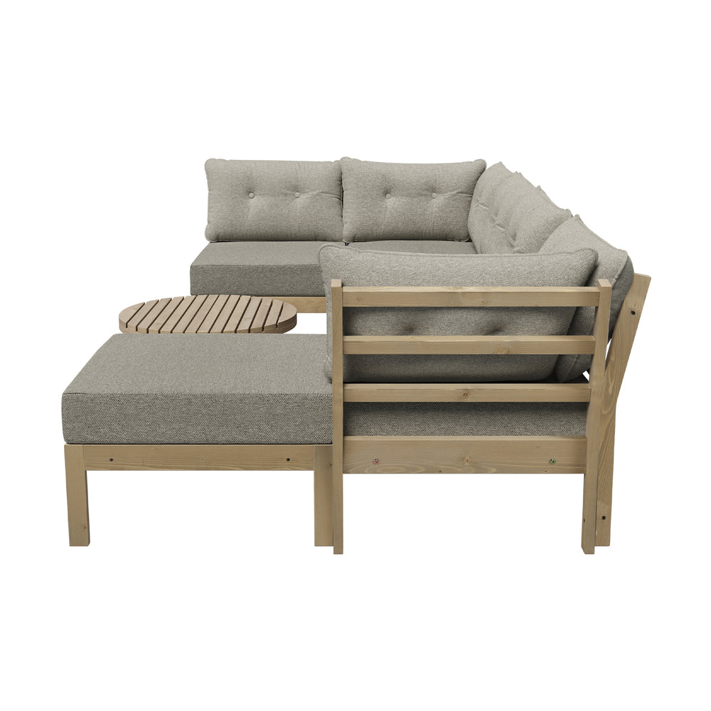 Playa Orsini Wooden Outdoor Lounge Set with Table | Modern Beige Cushion Outdoor Lounge Set | 4-6 Seater