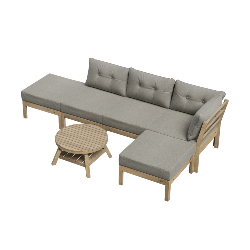 Playa Orsini Wooden Outdoor Lounge Set with Table | Modern Grey Cushion Outdoor Lounge Set | 4-6 Seater