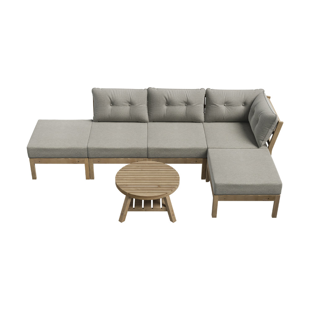 Playa Orsini Wooden Outdoor Lounge Set with Table | Modern Grey Cushion Outdoor Lounge Set | 4-6 Seater