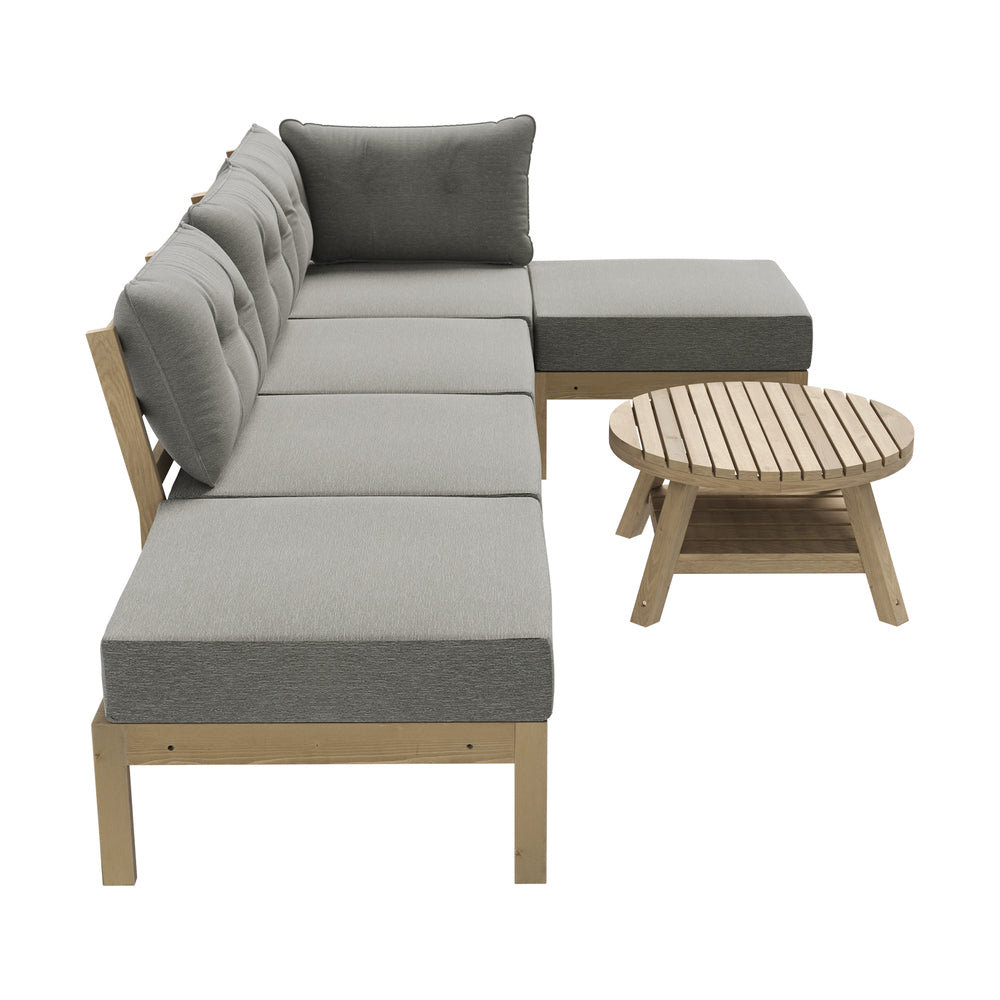 Playa Orsini Wooden Outdoor Lounge Set with Table | Modern Grey Cushion Outdoor Lounge Set | 4-6 Seater