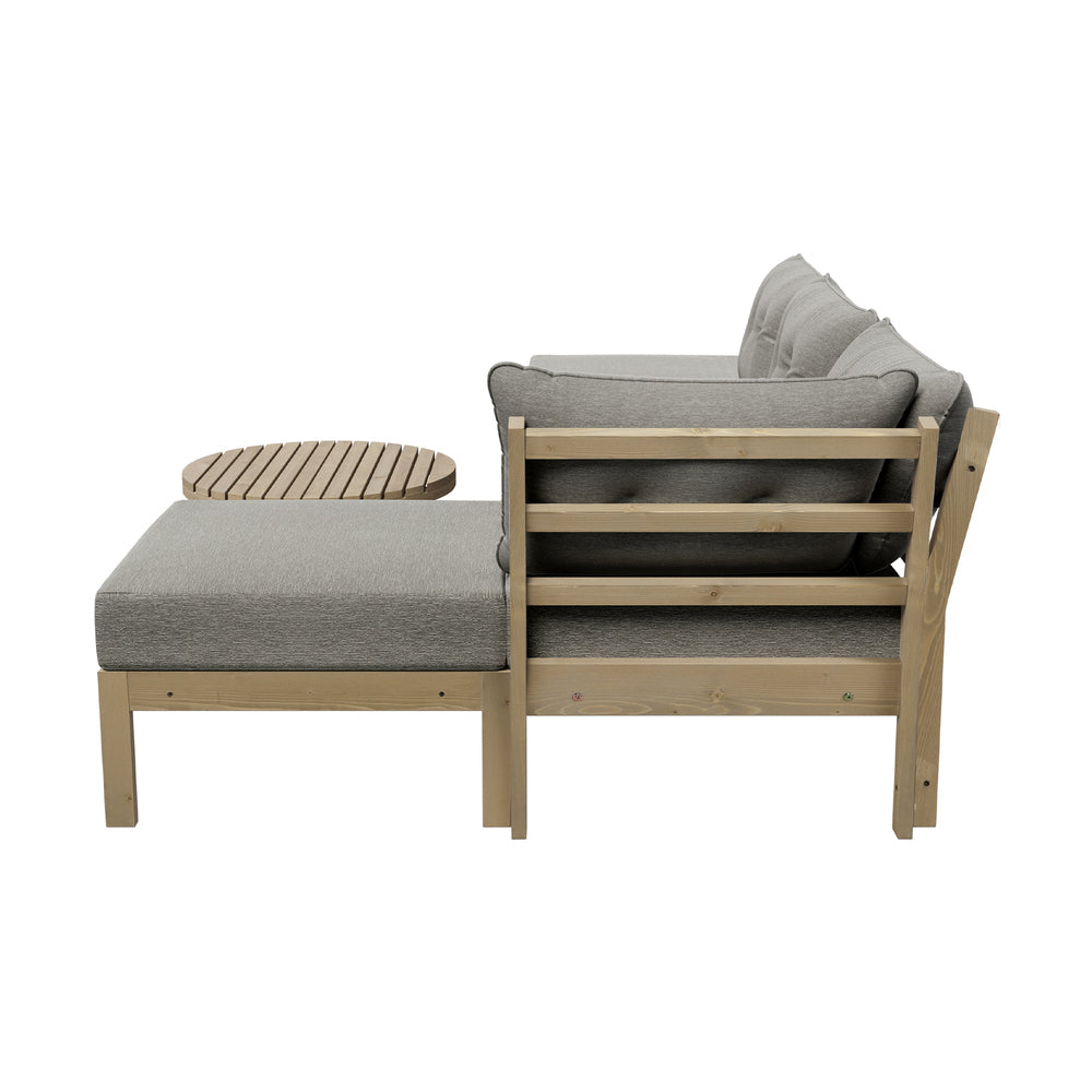 Playa Orsini Wooden Outdoor Lounge Set with Table | Modern Grey Cushion Outdoor Lounge Set | 4-6 Seater