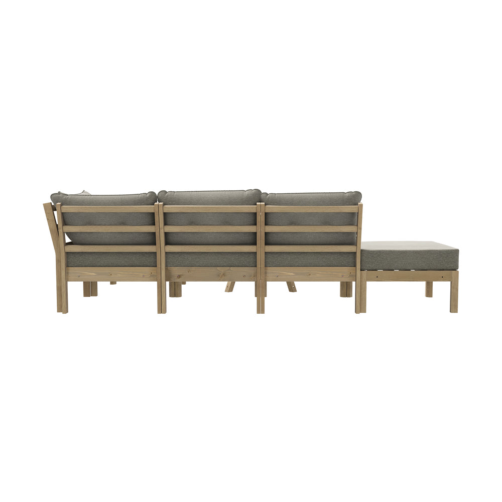 Playa Orsini Wooden Outdoor Lounge Set with Table | Modern Grey Cushion Outdoor Lounge Set | 4-6 Seater