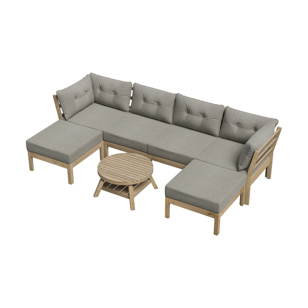 Playa Orsini Wooden Outdoor Lounge Set with Table | Modern Grey Cushion Outdoor Lounge Set | 4-6 Seater