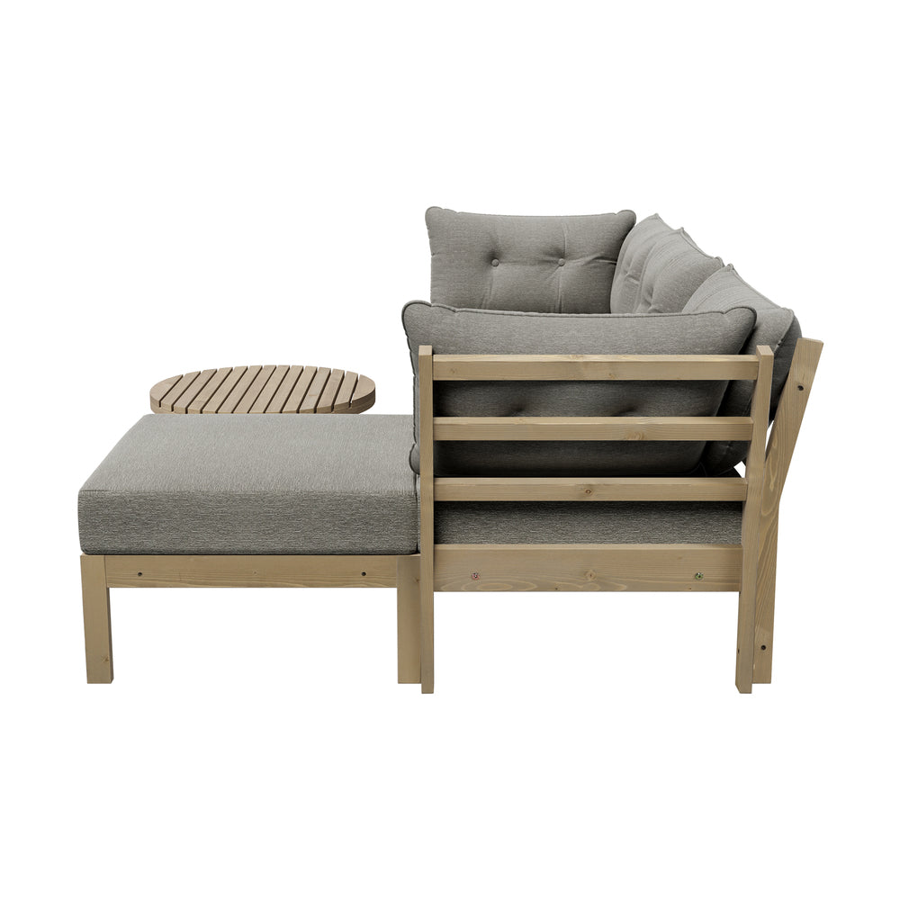 Playa Orsini Wooden Outdoor Lounge Set with Table | Modern Grey Cushion Outdoor Lounge Set | 4-6 Seater