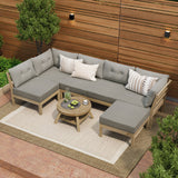 Playa Orsini Wooden Outdoor Lounge Set with Table | Modern Grey Cushion Outdoor Lounge Set | 4-6 Seater