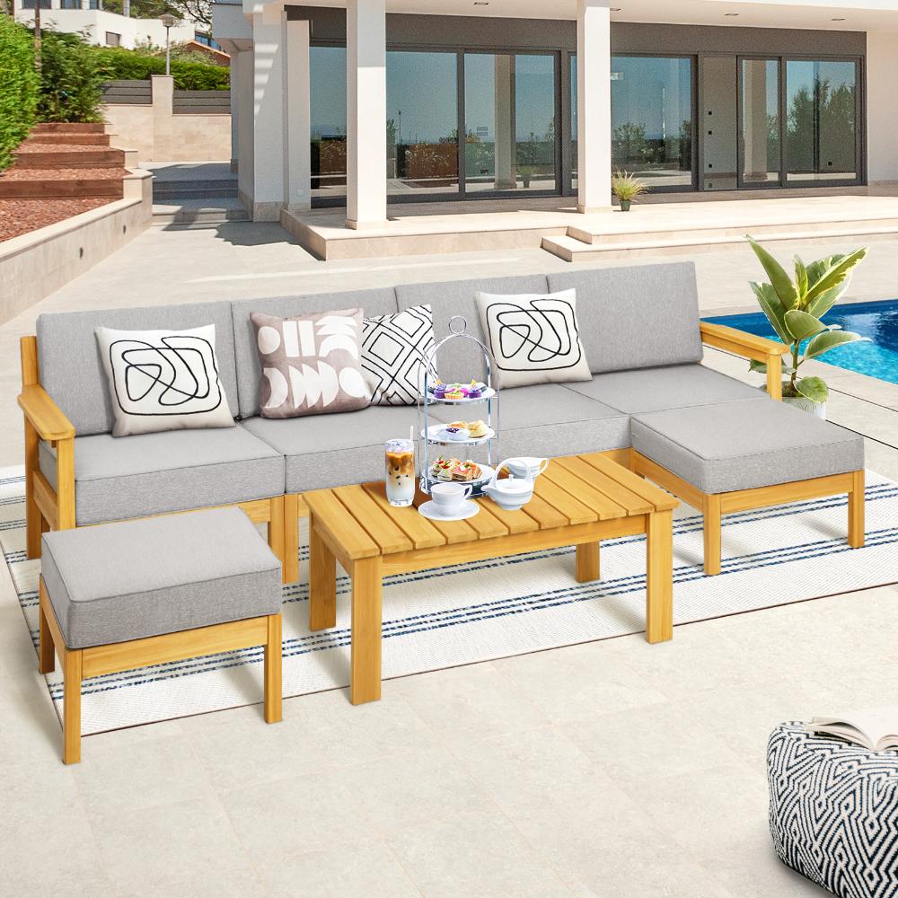 Playa Bonita Wooden Outdoor Lounge Set | Flexi Layout Modern Outdoor Patio Furniture Set | 4-7 Seater Options