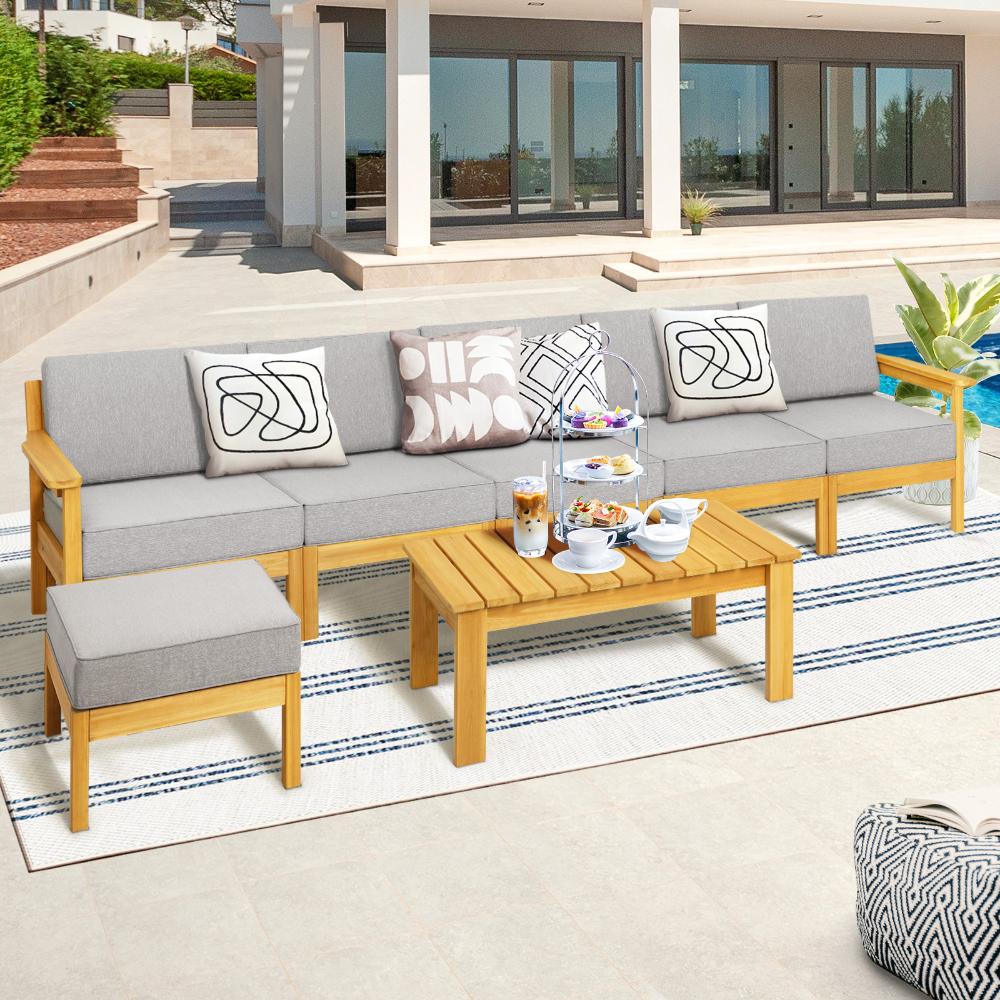 Playa Bonita Wooden Outdoor Lounge Set | Flexi Layout Modern Outdoor Patio Furniture Set | 4-7 Seater Options