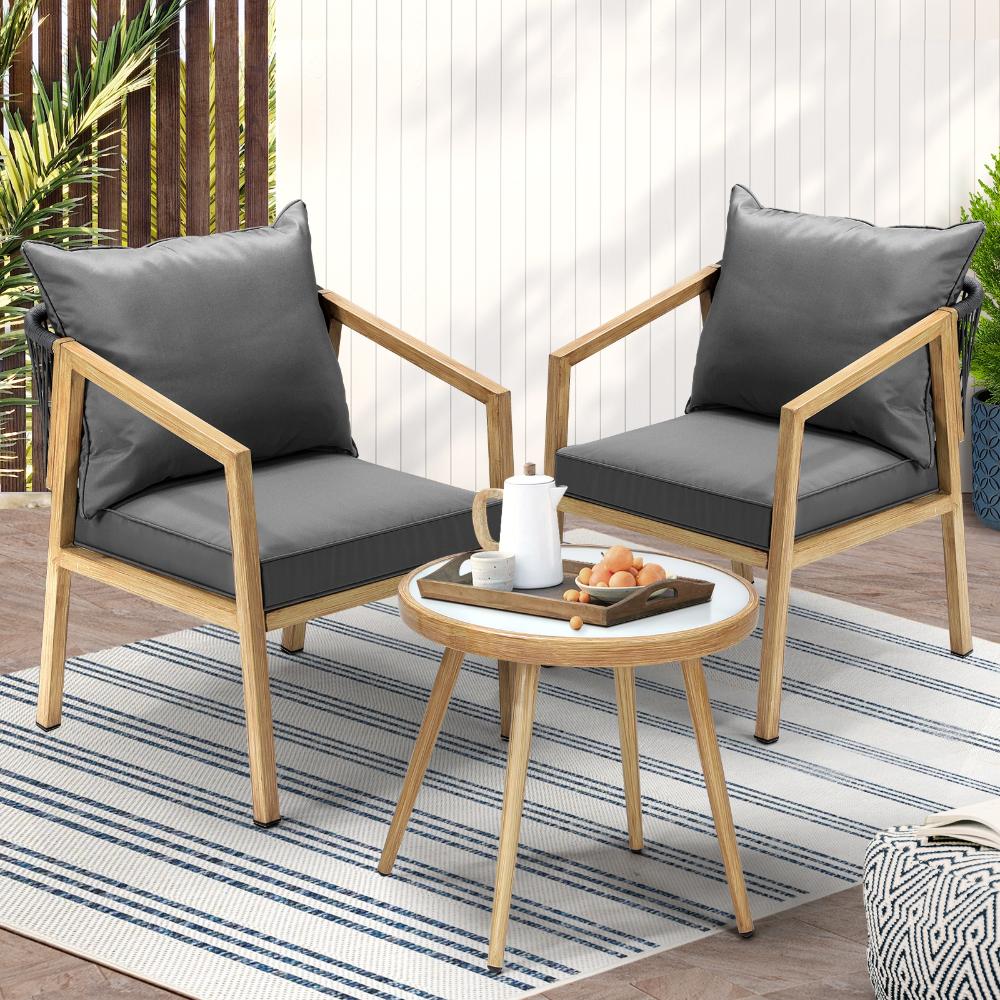 Breeze Designer 3 Piece Outdoor Patio Set | 3pc Soft Cushioned Modern Outdoor Furniture Set