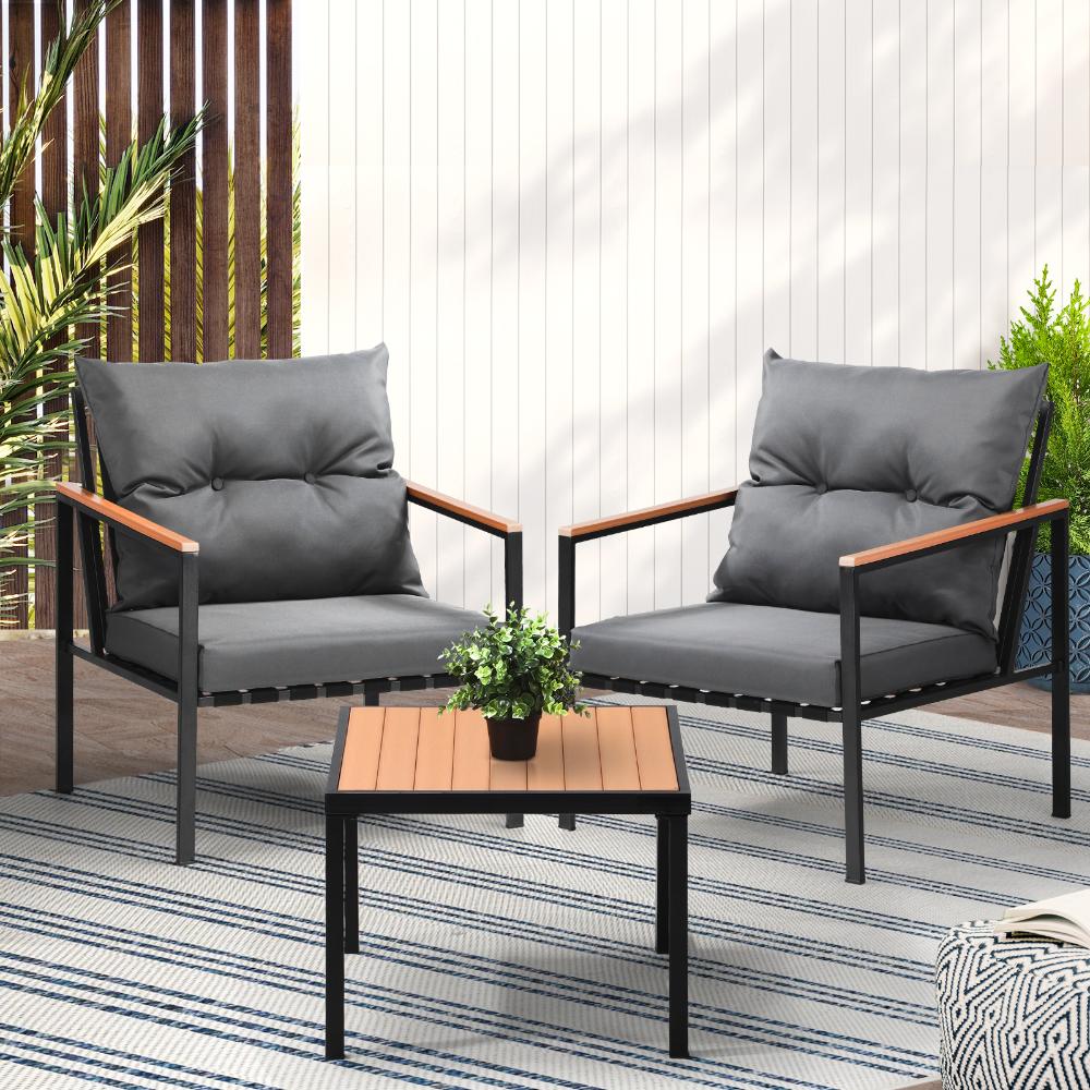 Breeze Designer 3 Piece Outdoor Patio Set | 3pc Soft Cushioned Modern Outdoor Furniture Set