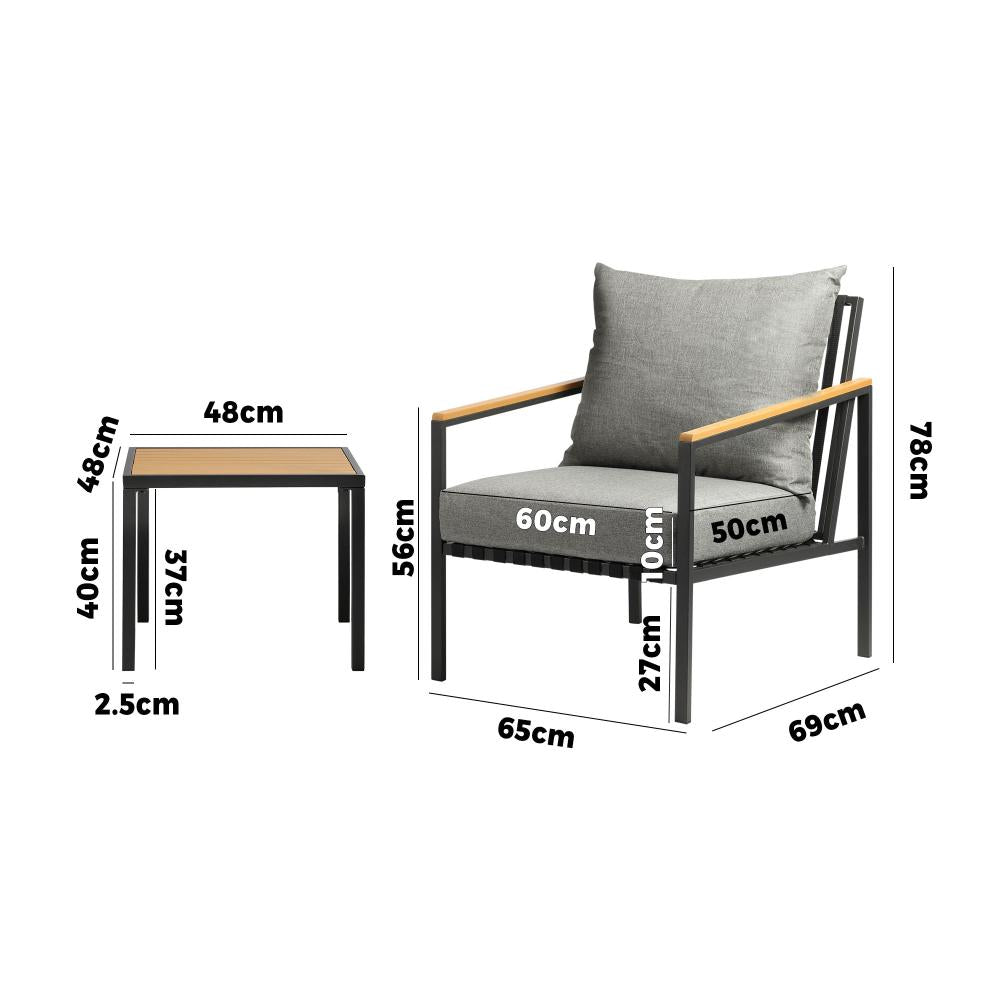 Peruzzi Deluxe Outdoor Furniture Set | Cushioned Metal Wood Patio Setting in 4 Combinations