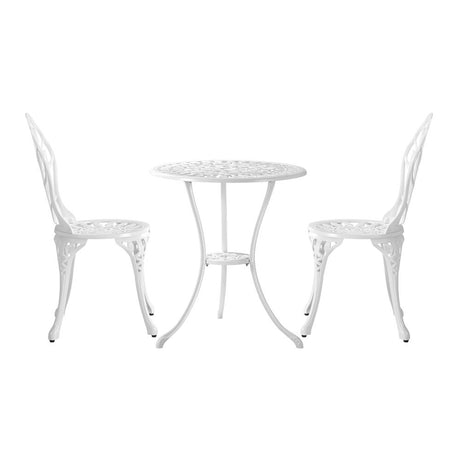 Milano 3pc Outdoor Bistro Set | Cast Iron Patterned Table and Chair Bistro Set | 2 Finishes - 3 Patterns