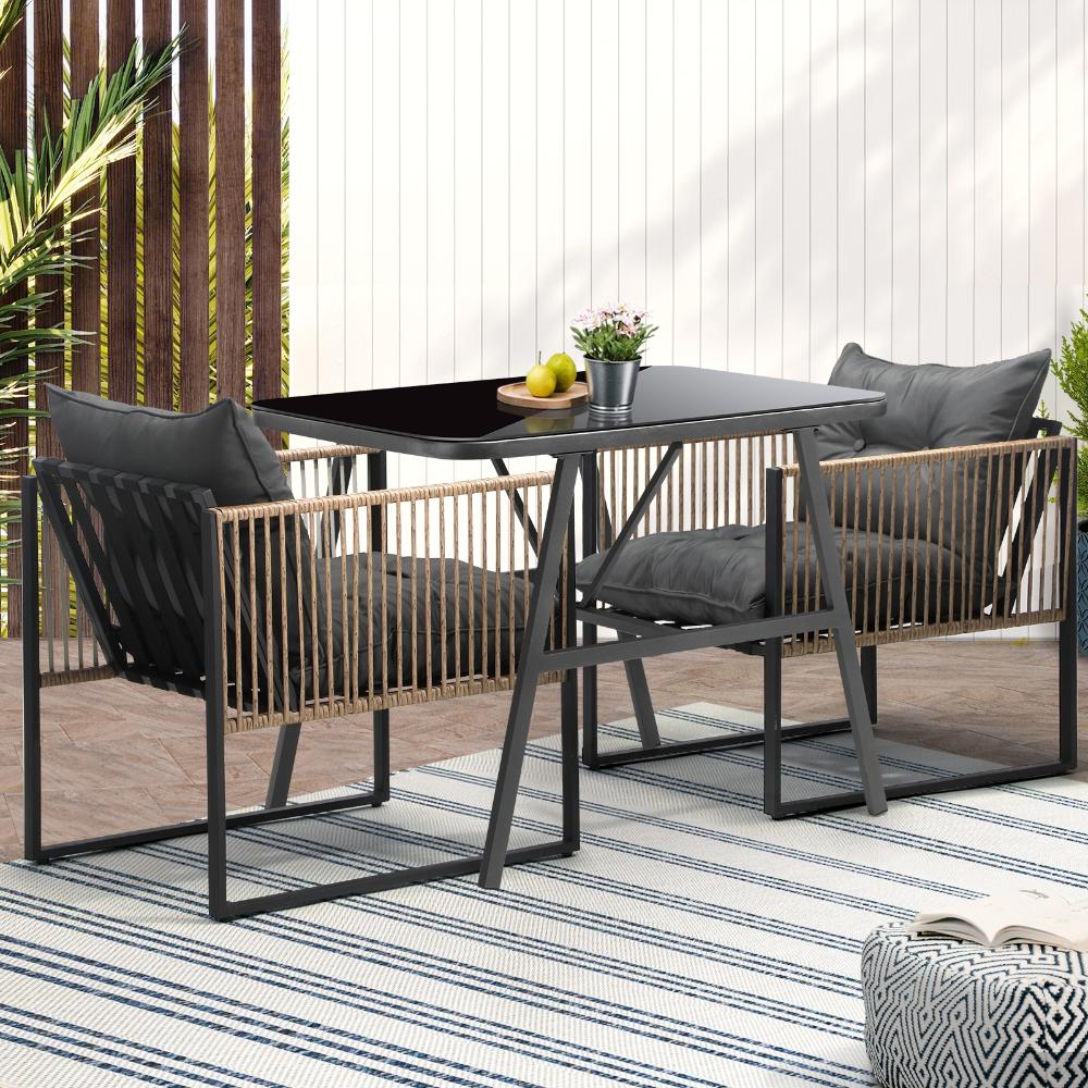 Premium 3 or 5pc Nuvo Table and Chair Outdoor Set | Soft Cushioned Chairs and Table Patio Furniture Set in Four Models