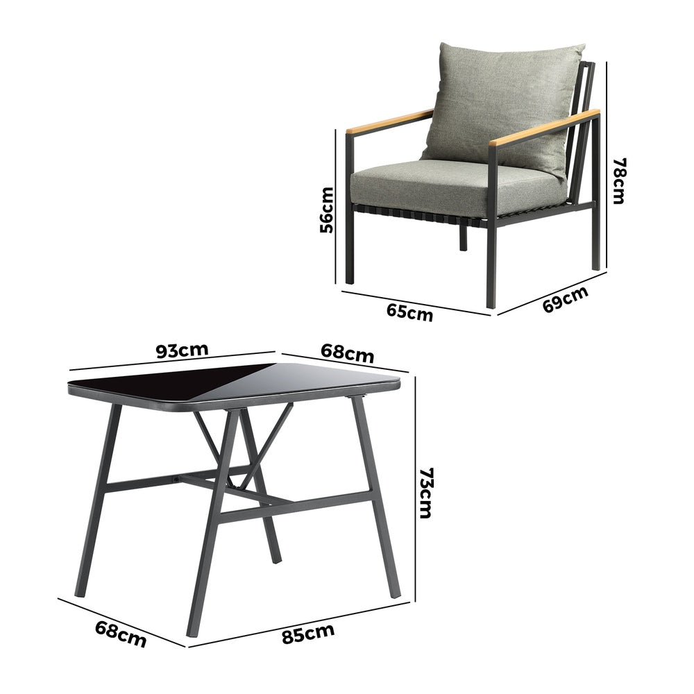 Milos 3 Piece Outdoor Furniture Patio Set | Weather Resistant Dining Setting | 3pc Lounger Chair Set with Cushions