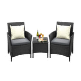 Luxury 3pc Wicker Outdoor Furniture Lounge Set | 3 Piece Rattan Sofa Chair Table Patio Set