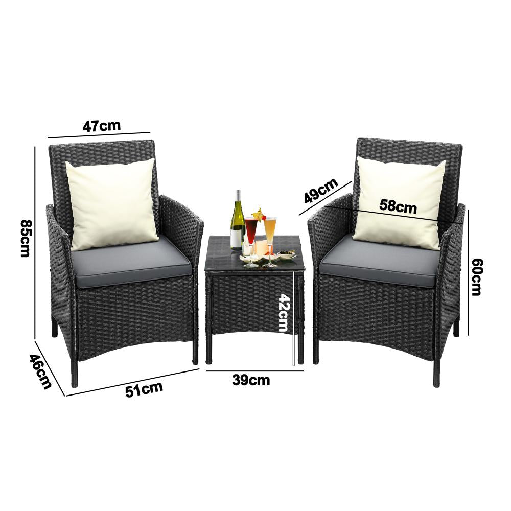 Luxury 3pc Wicker Outdoor Furniture Lounge Set | 3 Piece Rattan Sofa Chair Table Patio Set