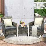 Luxury 3pc Wicker Outdoor Furniture Lounge Set | 3 Piece Rattan Sofa Chair Table Patio Set