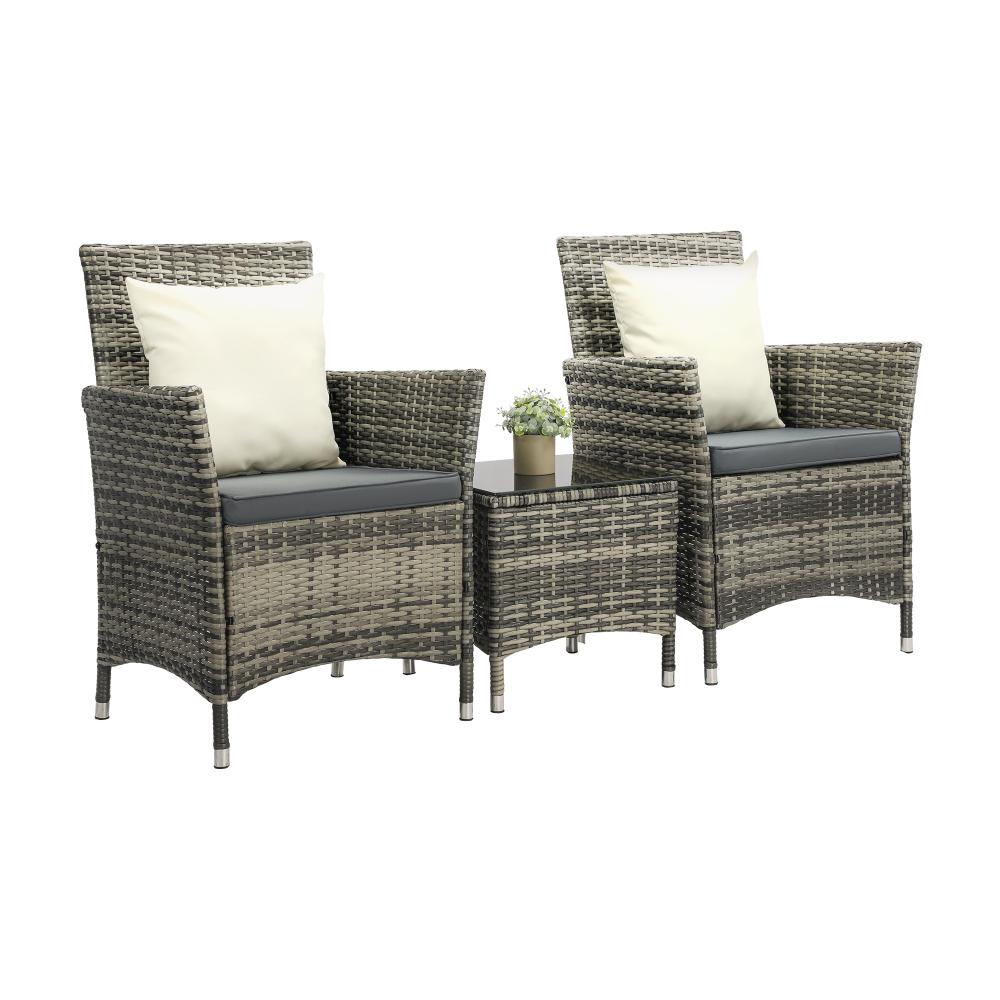 Luxury 3pc Wicker Outdoor Furniture Lounge Set | 3 Piece Rattan Sofa Chair Table Patio Set