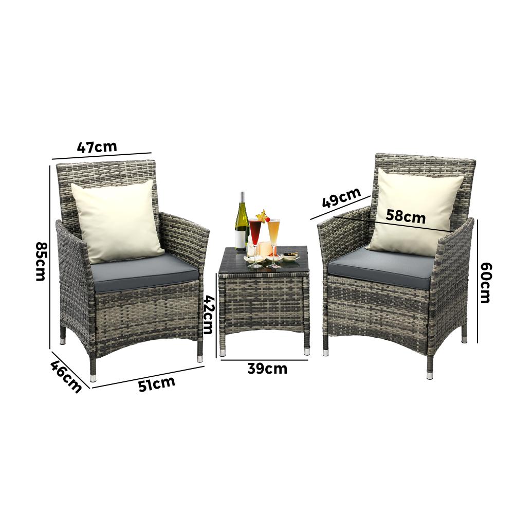 Luxury 3pc Wicker Outdoor Furniture Lounge Set | 3 Piece Rattan Sofa Chair Table Patio Set