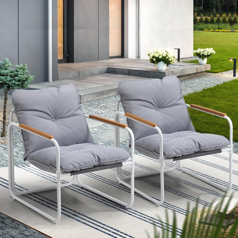 Set of Two Aurelia Modern Weatherproof Outdoor Chairs with Cushions | Two Indoor Outdoor Patio Balcony Chairs