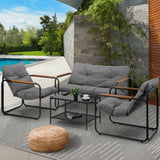 Sierra 4 Piece Outdoor Furniture Patio Set| Weather Resistant Padded Setting | 4pc Lounger Chair Set with Cushions