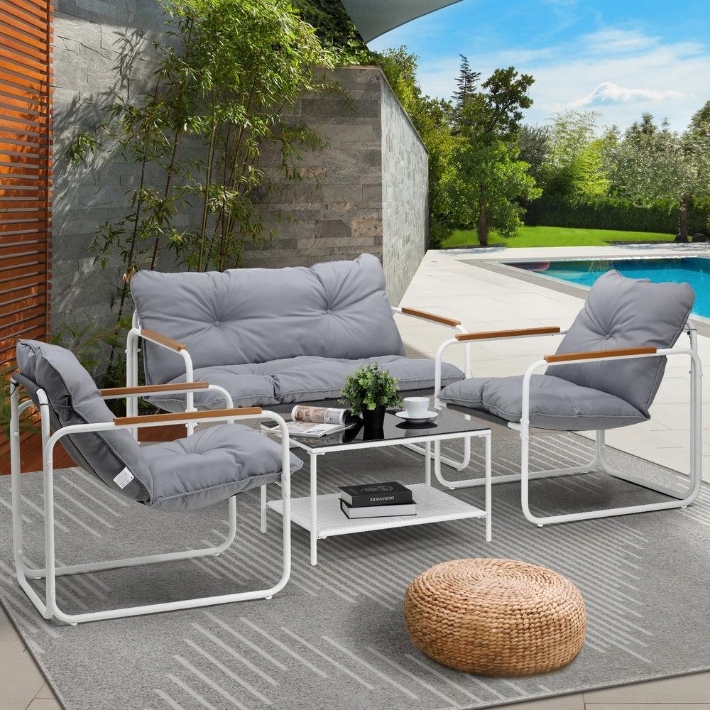 Sierra 4 Piece Outdoor Furniture Patio Set| Weather Resistant Padded Setting | 4pc Lounger Chair Set with Cushions