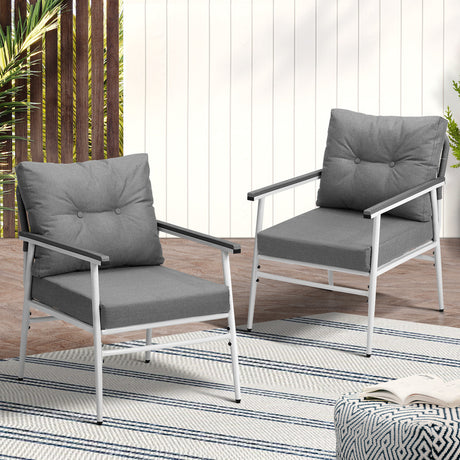 Set of Two Puglia Modern Weatherproof Outdoor Chairs with Cushions | Two Indoor Outdoor Patio Balcony Chairs